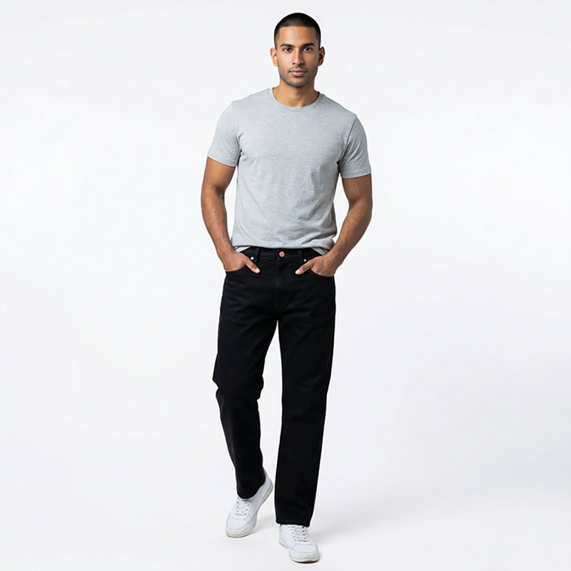 Men's Mns Prewashed Blk Relaxed Fit Jean, 52 in, Black, Cotton