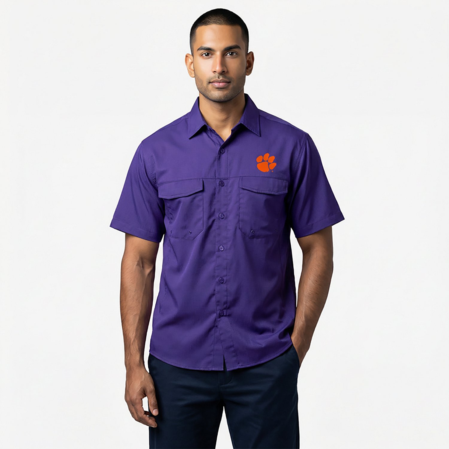Antigua Men's Clemson University Game Day Woven Fishing Shirt - view number 2