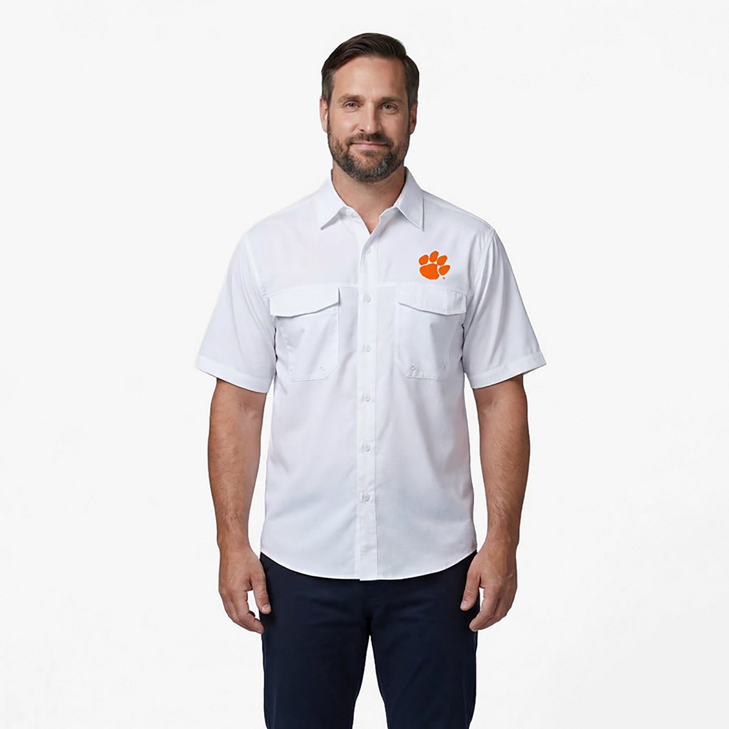 Antigua Men's Clemson University Game Day Woven Fishing Shirt