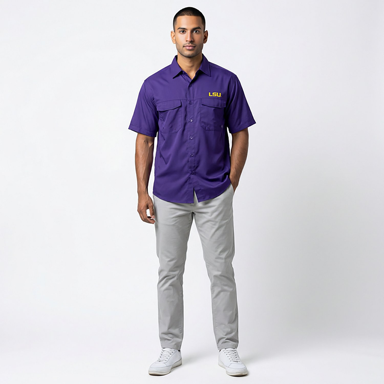 Antigua Men's Louisiana State University Game Day Woven Fishing Shirt