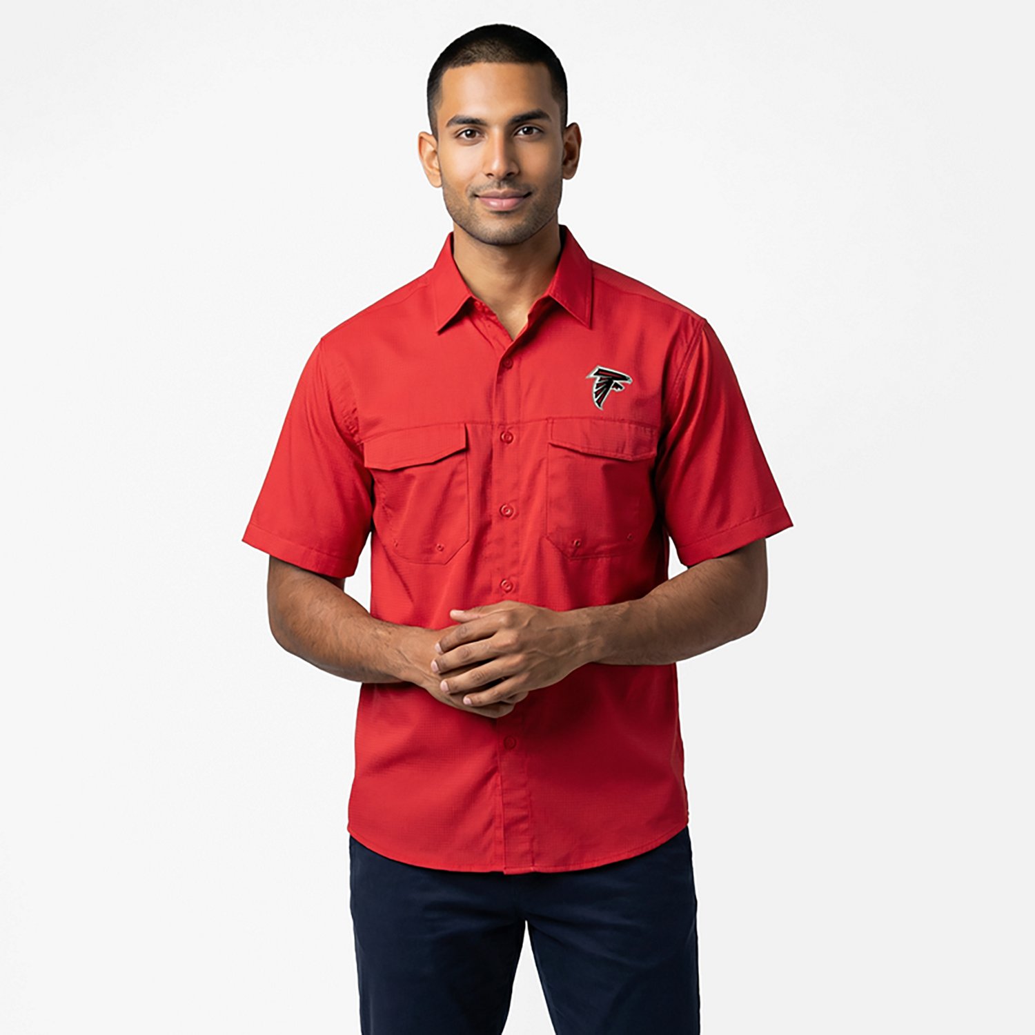 Antigua Men's Atlanta Falcons Game Day Woven Fishing Shirt
