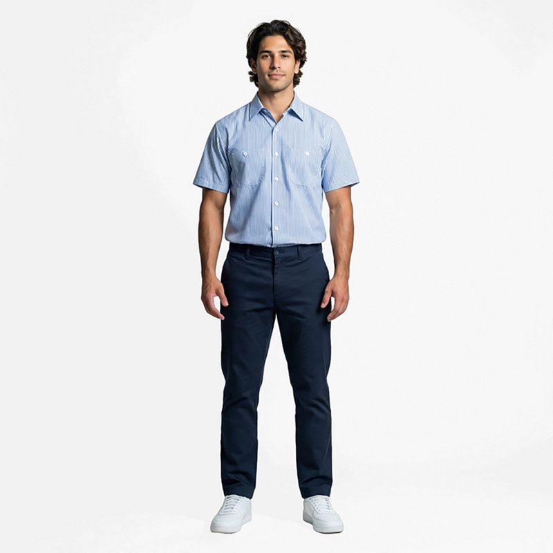 Short Sleeve Industrial Stripe Work Shirt, 65% Polyester/35% Cotton, Blue/White Stripe, 5XL