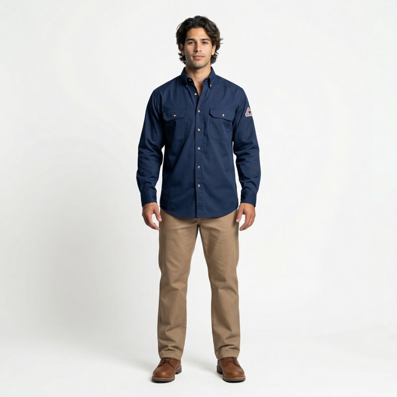 VF Imagewear | Bulwark®FR Work Shirt: Flame Resistant/Retardant, Button Down, Medium, Cotton, Blue, 2 Pocket - 51-3/8" Chest, Button Closure | Part