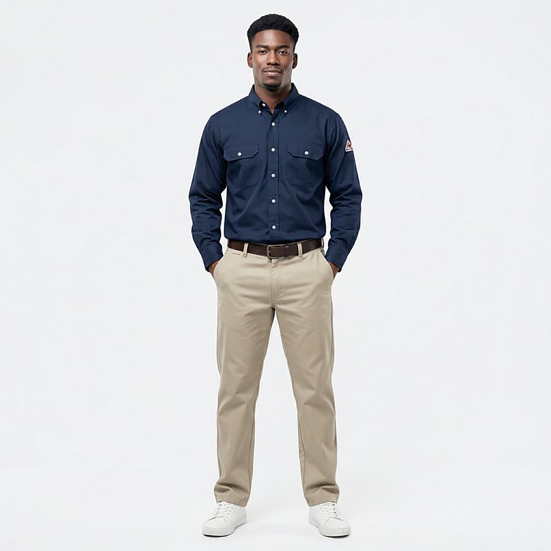 Men's Flame-Resistant Collared Shirt, 9 cal/sq cm, M, CoolTouch 2