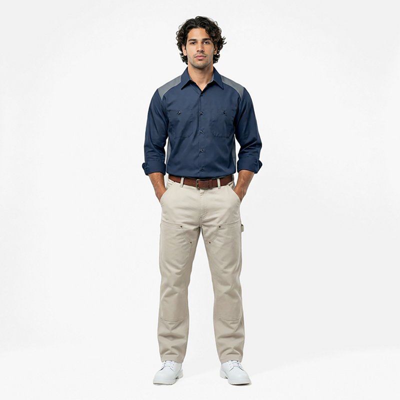 Men's Long Sleeve Motorsports Shirt, 65% Polyester/35% Cotton, Button Fronts, Navy/Postman Blue