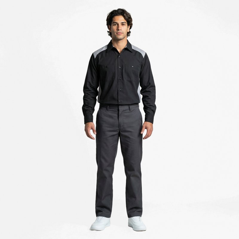 Men's Long Sleeve Motorsports Shirt, 65% Polyester/35% Cotton, Button Fronts, Charcoal/Royal Blue