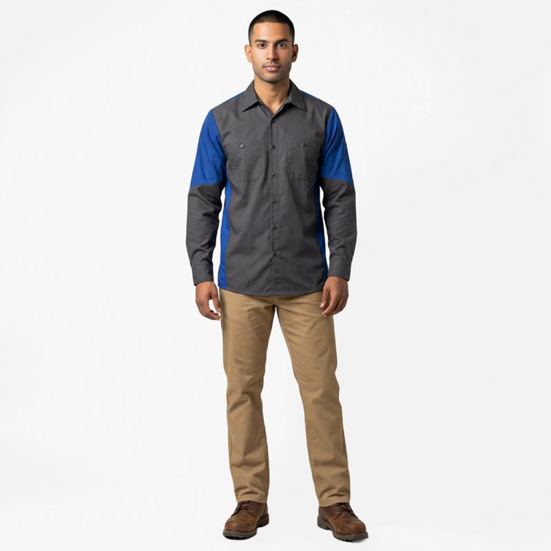 Red Kap Men's Crew Shirt Long Sleeve Regular-L Charcoal/Royal Blue SY10