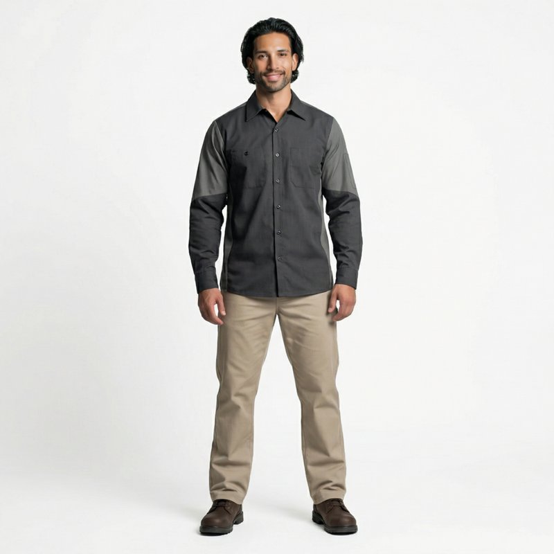 Red Kap Men's 2-Tone Crew Long Sleeve Shirt
