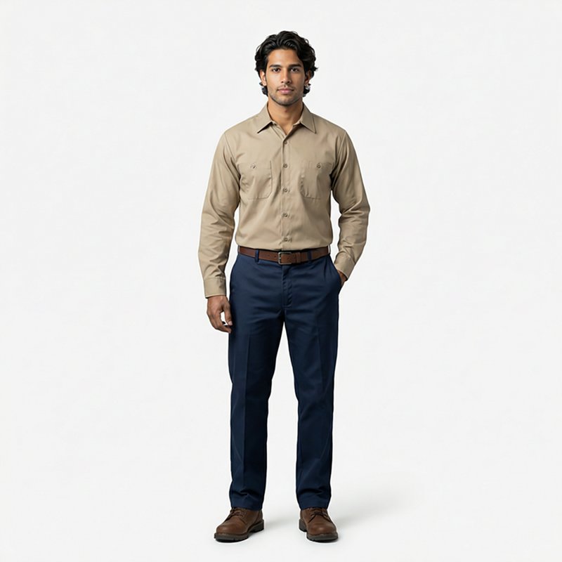 Men's Long Sleeve Work Shirt, Cotton, Button Fronts, 2 Pocket(s), Tan, M