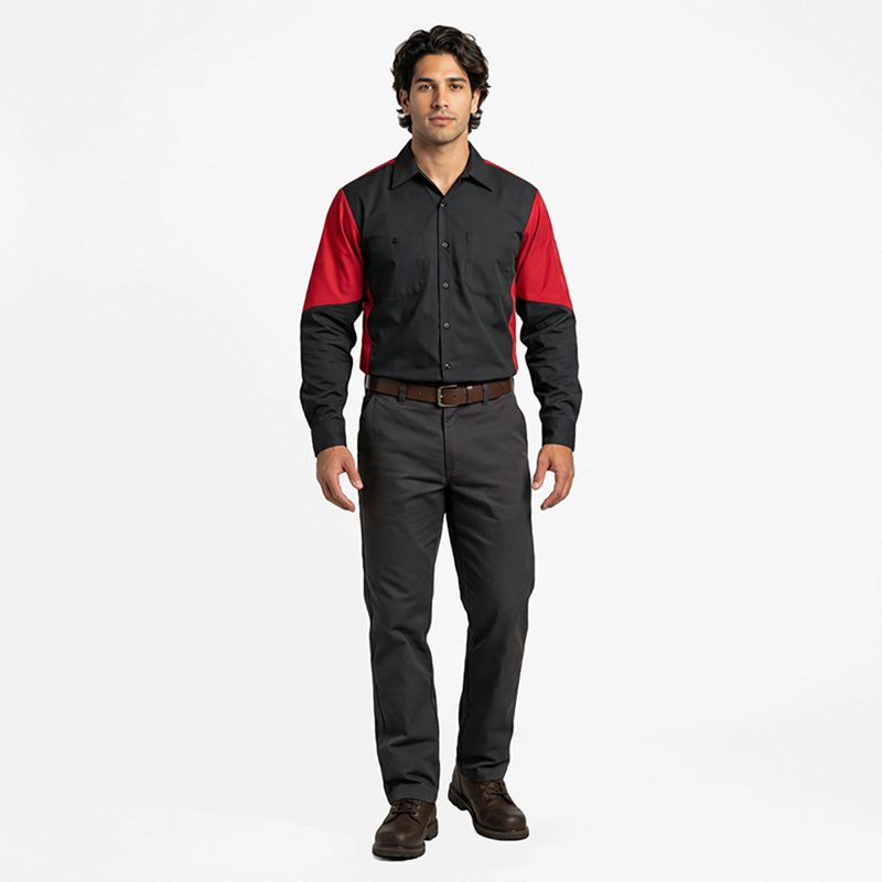 Red Kap Men's 2-Tone Crew Long Sleeve Shirt