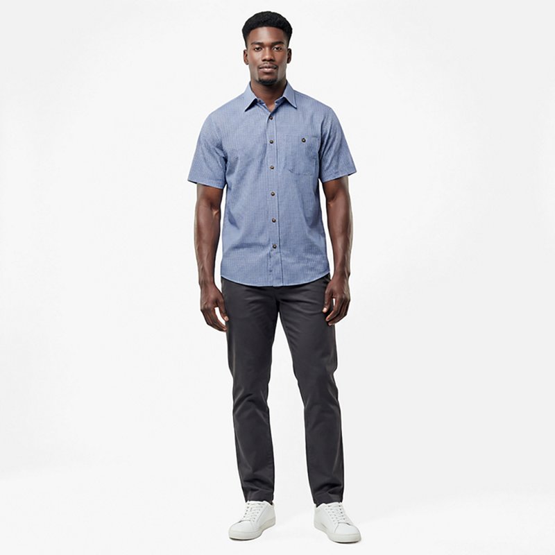 Red Kap Men's Mini-Plaid Uniform Short Sleeve Shirt
