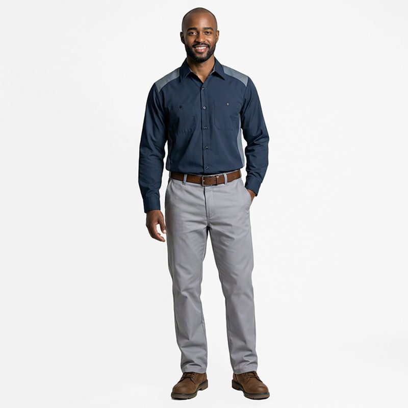 Men's Long Sleeve Motorsports Shirt, 65% Polyester/35% Cotton, Button Fronts, Navy/Postman Blue, M