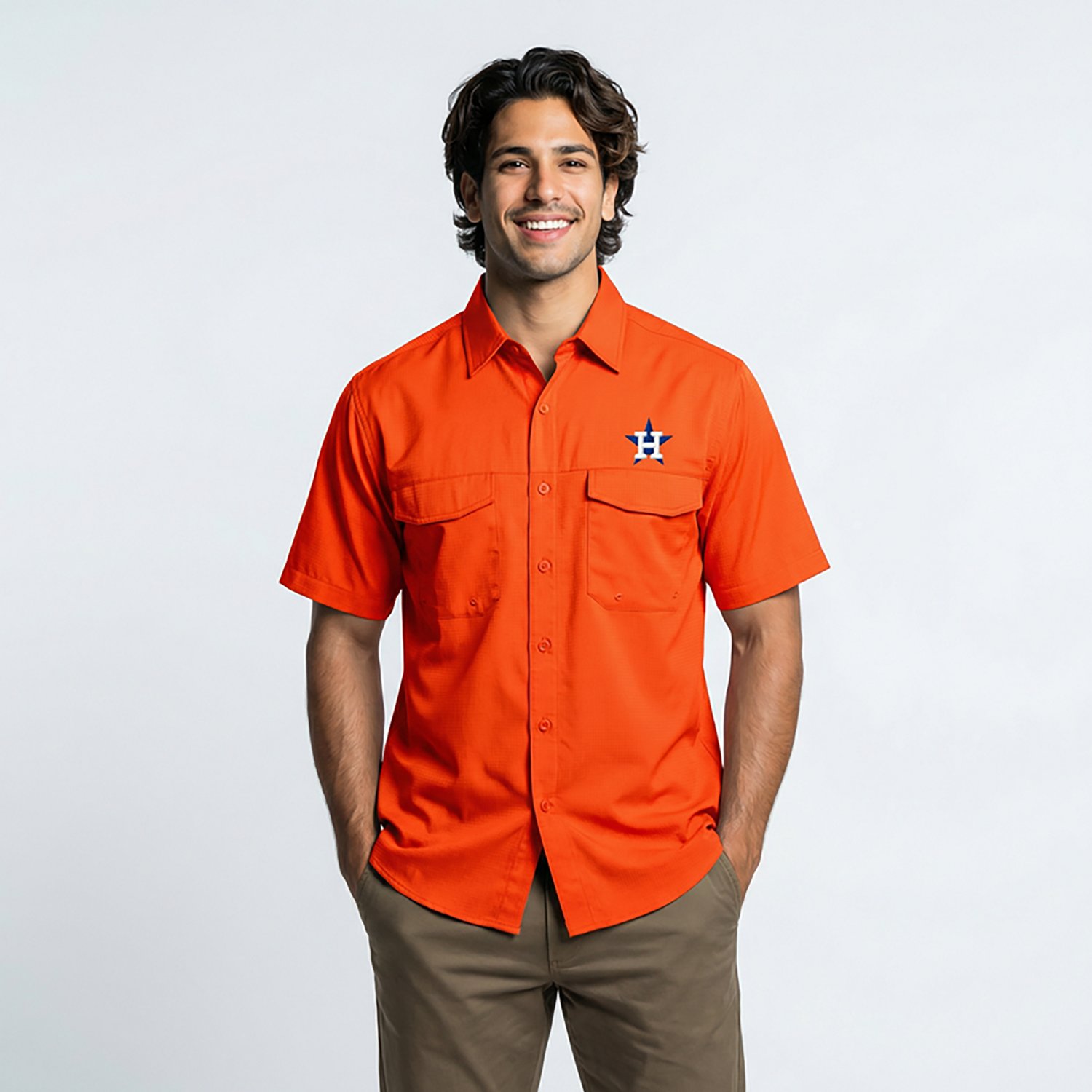 Antigua Men's Houston Astros Game Day Woven Fishing Shirt - view number 2