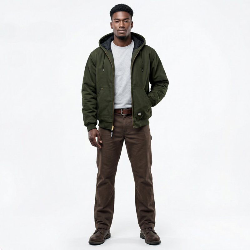 Heartland Washed Duck Hooded Work Jacket, 100% cotton sanded duck, Moss, 2XL