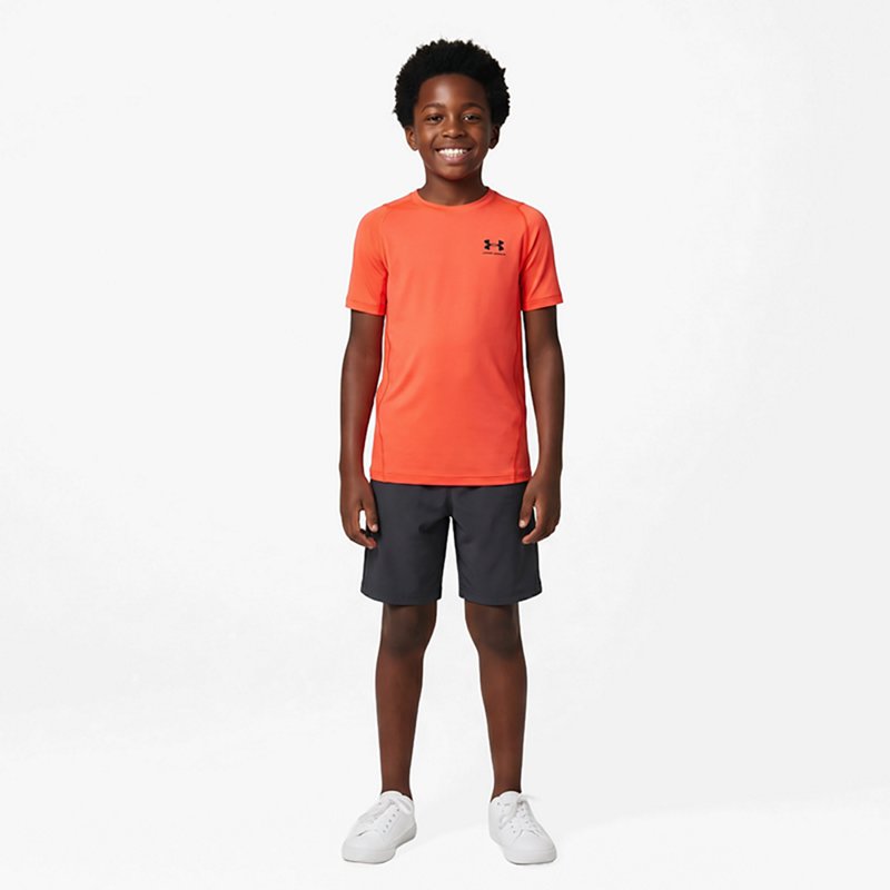 Under Armour Boys' HeatGear Armour Short Sleeve Shirt, Large, Venom Red/Black