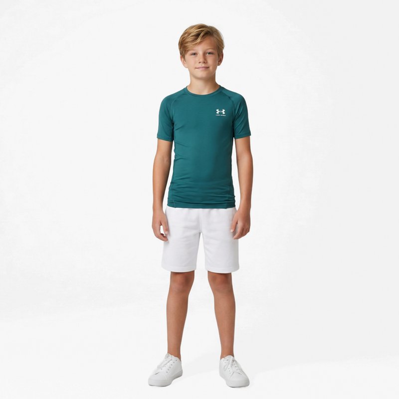 Under Armour Boys' HeatGear Armour Short Sleeve Shirt, Large, Rack Green/White