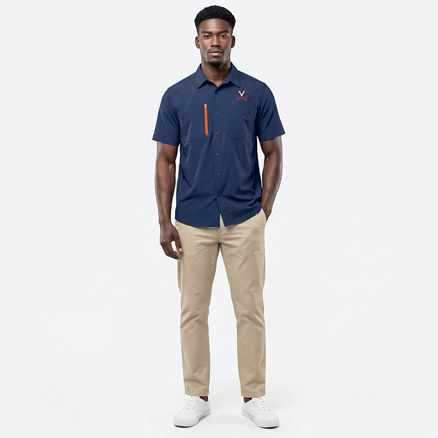 Antigua Men's University of Virginia Kickoff Woven Fishing Shirt - view number 2