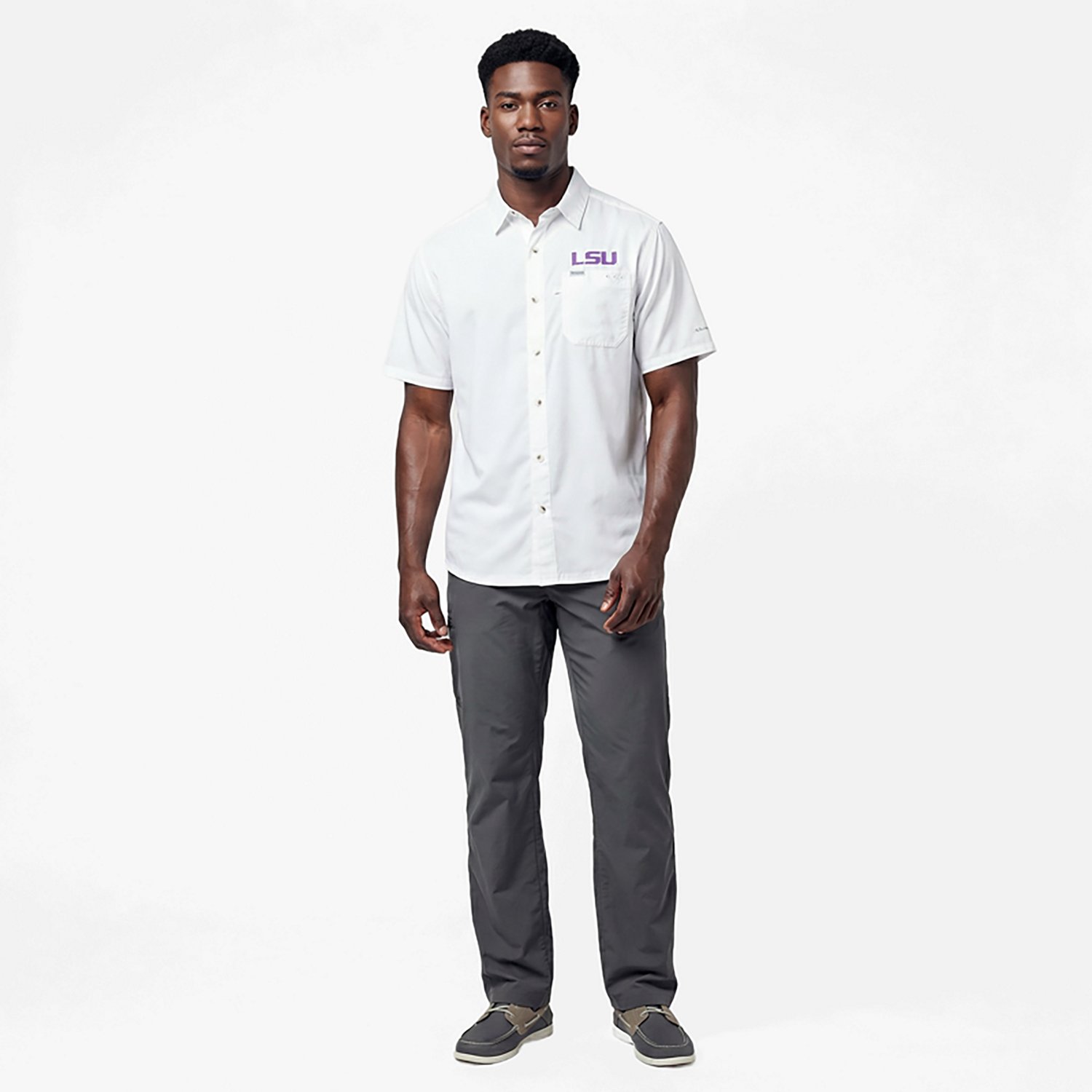 Columbia Sportswear Men's Louisiana State University PFG Slack Tide Camp Button Down Shirt - view number 7