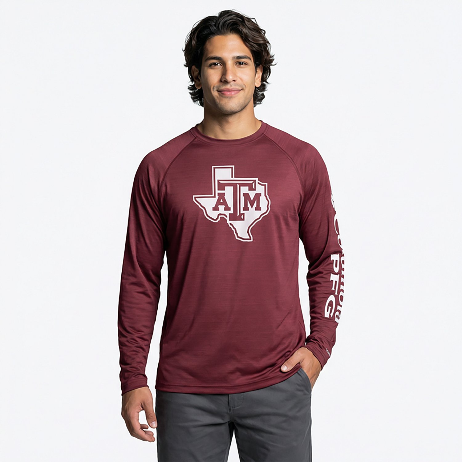 Columbia Sportswear Men's Texas A&M University PFG Terminal Tackle Heather Long Sleeve Shirt - view number 6