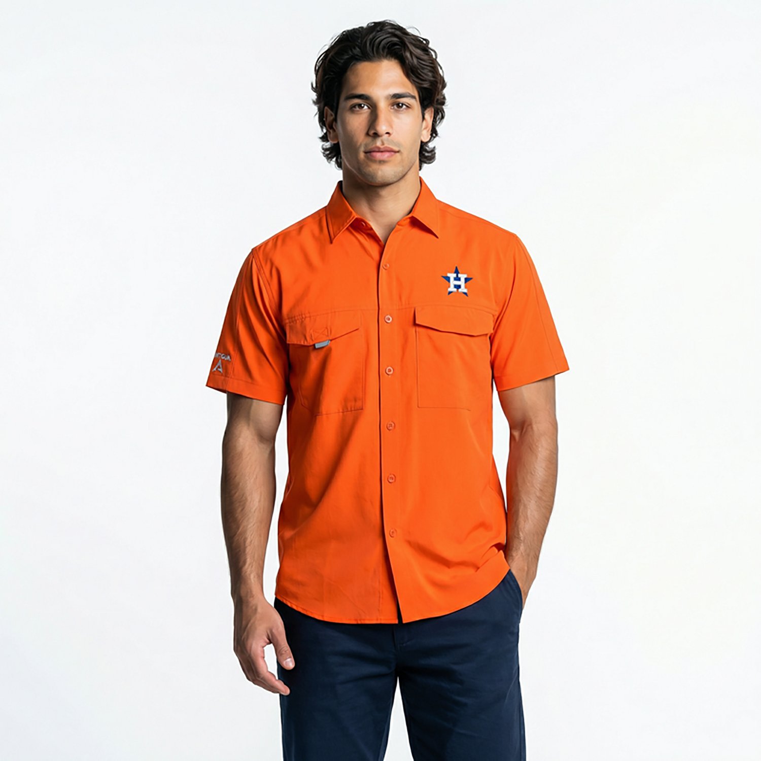 Antigua Men's Houston Astros Pinch Hitter Woven Fishing Button-Down Shirt - view number 2