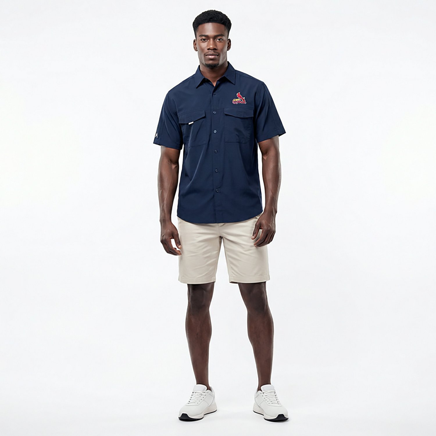 Antigua Men's St. Louis Cardinals Pinch Hitter Woven Fishing Button-Down Shirt