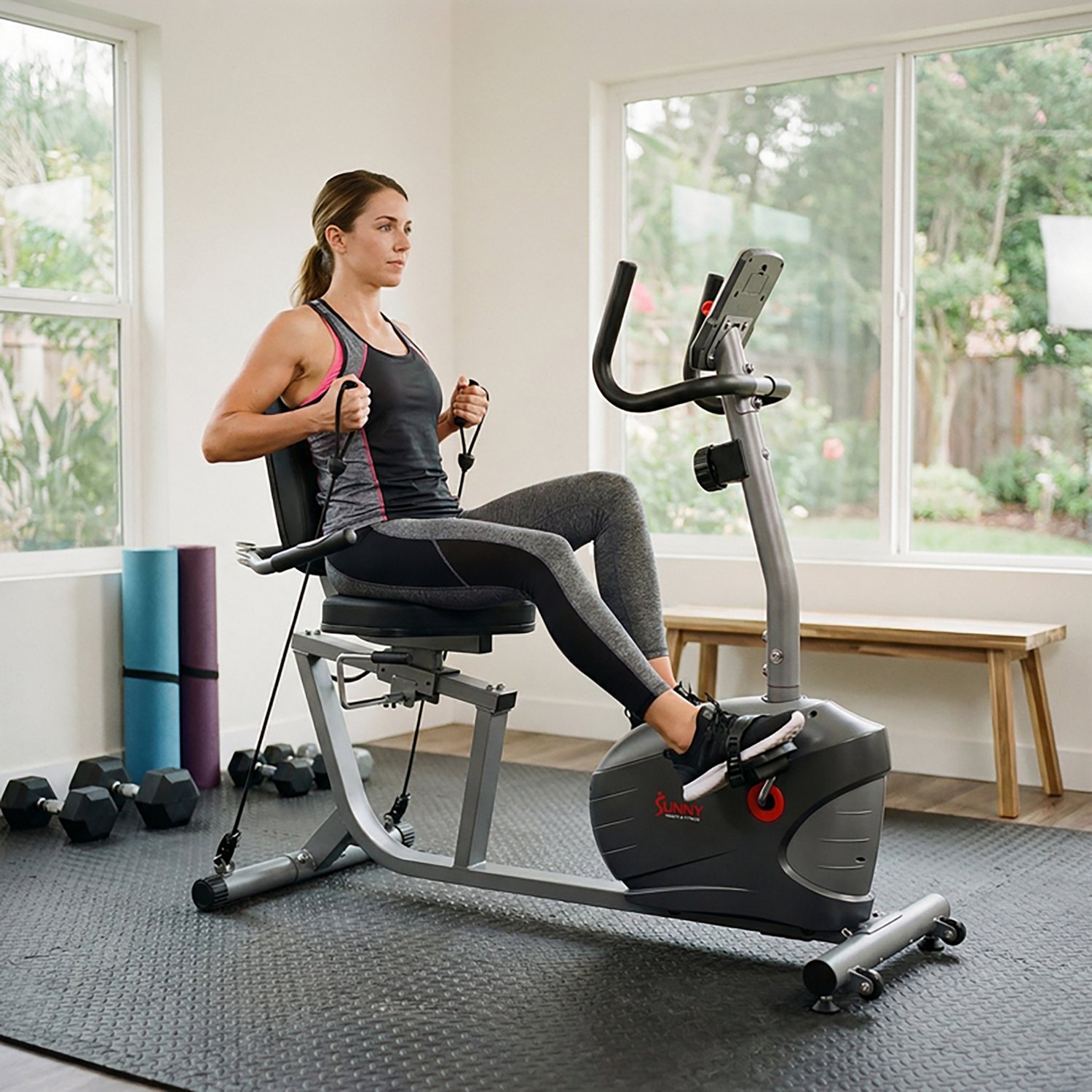 Sunny Health & Fitness Smart Performance Interactive Recumbent Exercise Bike