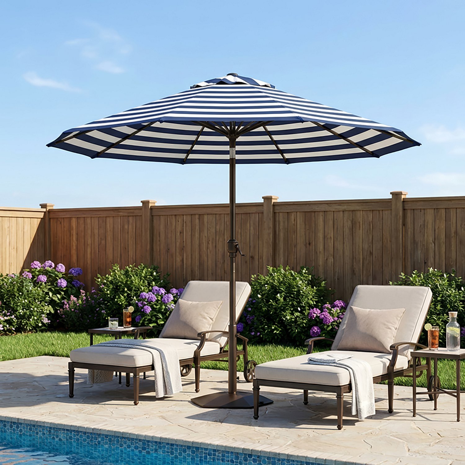 Mosaic Round 9 ft Patio Market Striped Umbrella                                                                                  - view number 2