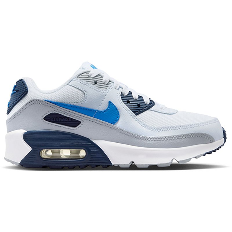 Nike Air Max 90 Mesh - Boys' Grade School Shoes White/Midnight Navy/Blue Crystal Size 05.0
