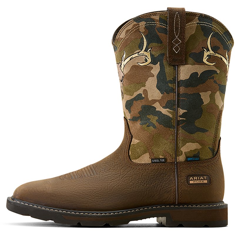 Men's Groundbreaker Antler Waterproof Wide Square Toe Steel Work Boots in Bruin Brown Camo Premium Full-Grain Leather, Size: M 10/ W 11.5 D / Medium by Ariat