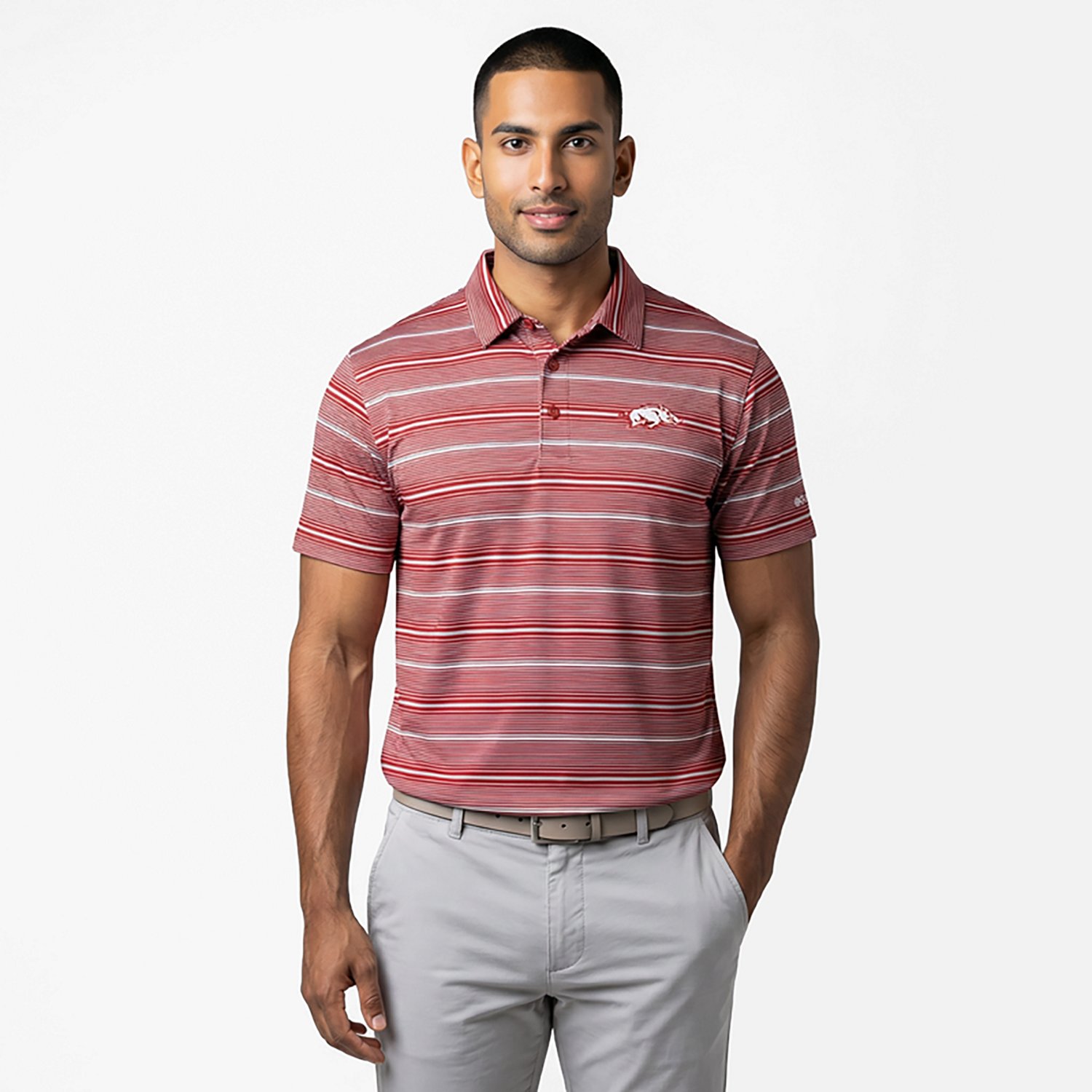 Columbia Arkansas Razorbacks PFG Super Terminal Tackle Omni-Shade Stripe Polo                                                    - view number 6