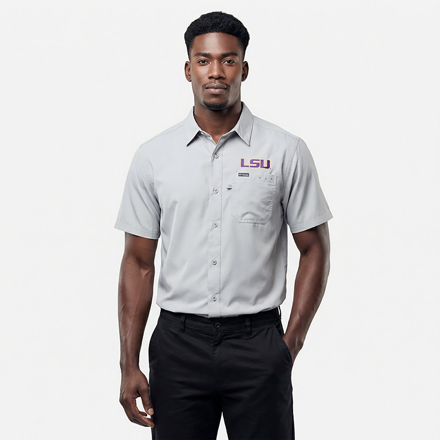 Columbia LSU Tigers PFG Slack Tide Omni-Shade Button-Up Camp Shirt - view number 7