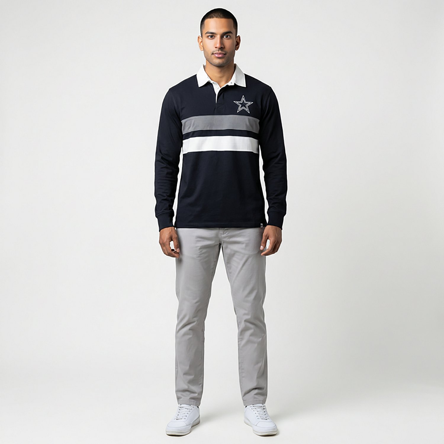 '47 Men's Dallas Cowboys Knox Thames Rugby Long Sleeve Polo Shirt