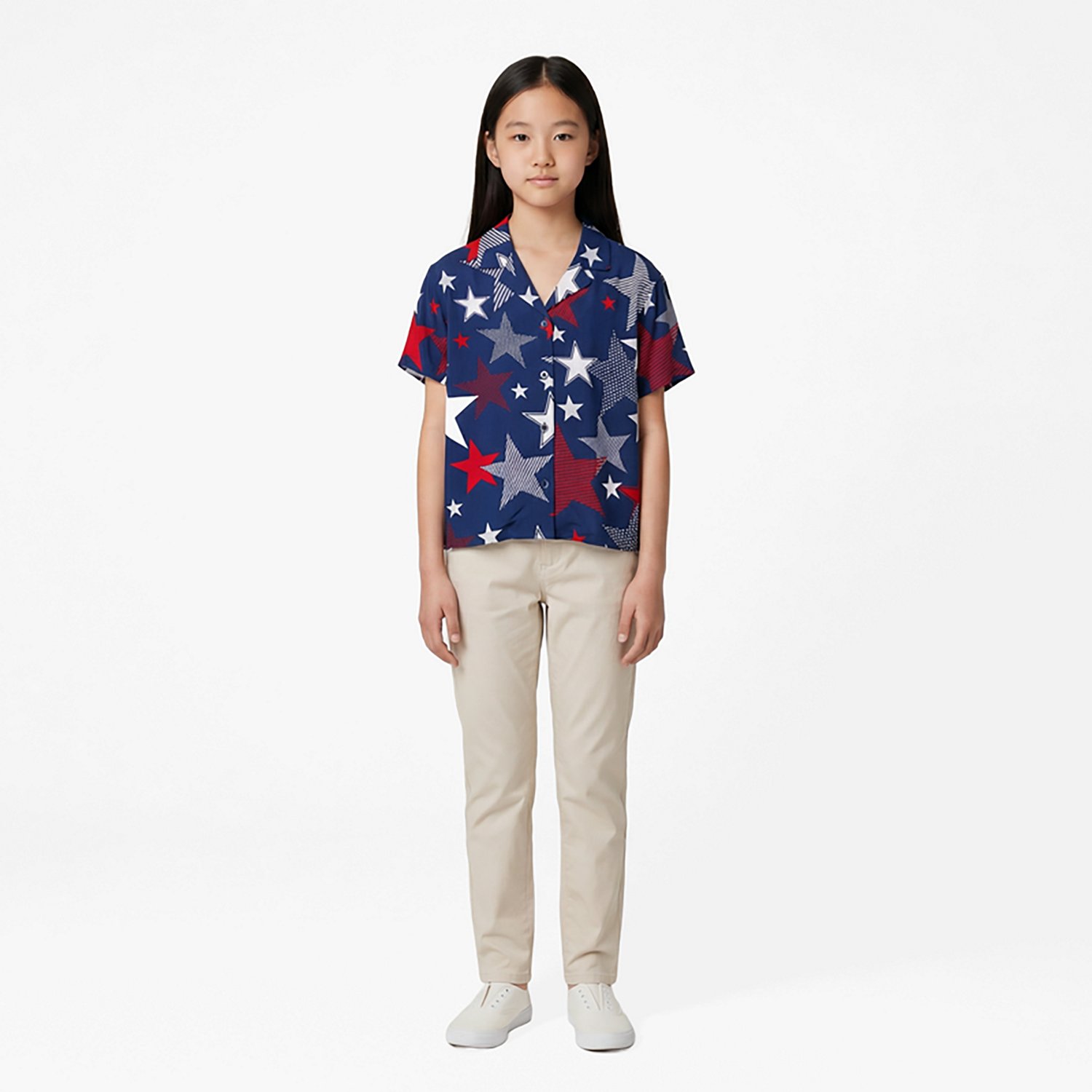 O'Rageous Juniors' Americana Printed Short Sleeve Cabana Top