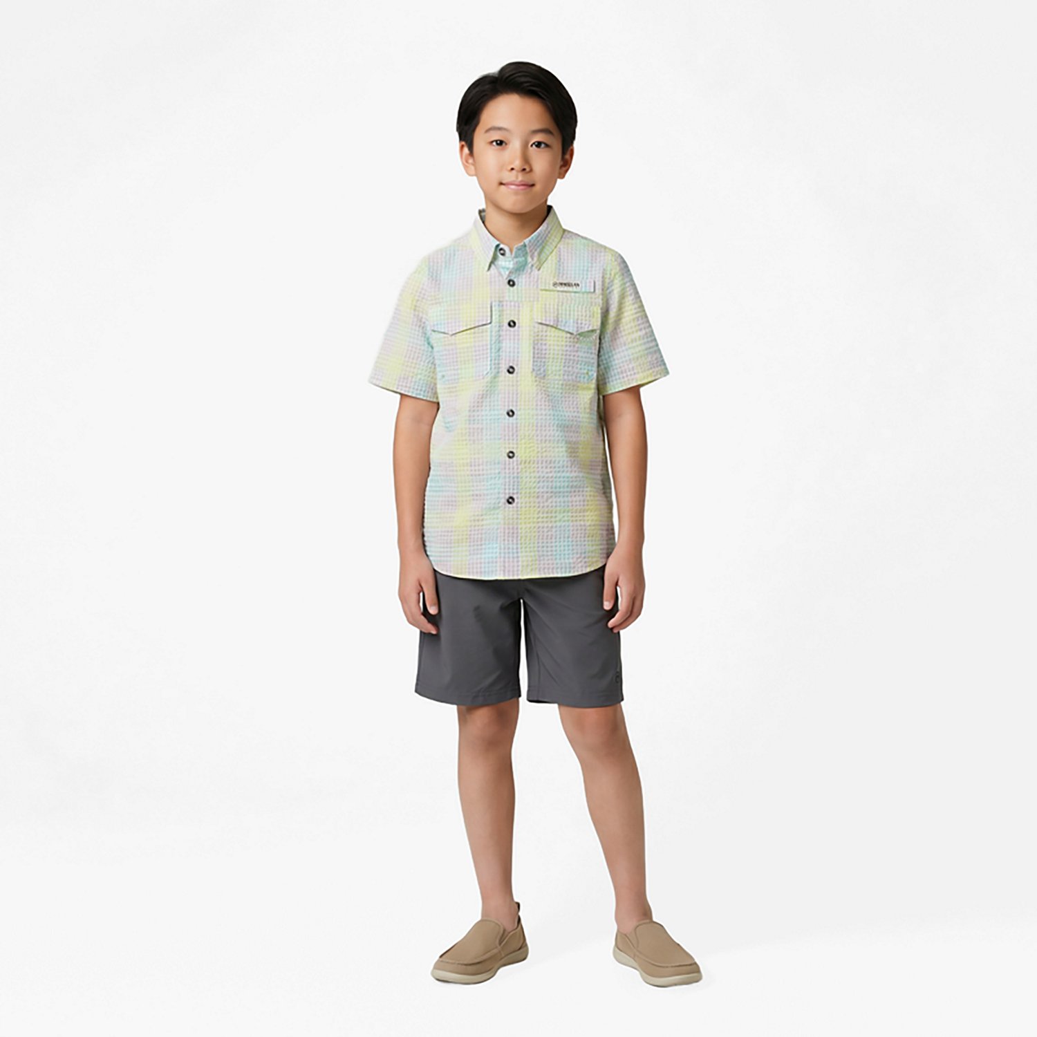 Magellan Outdoors Boys' Seersucker Southern Summer Gingham Button Down Shirt