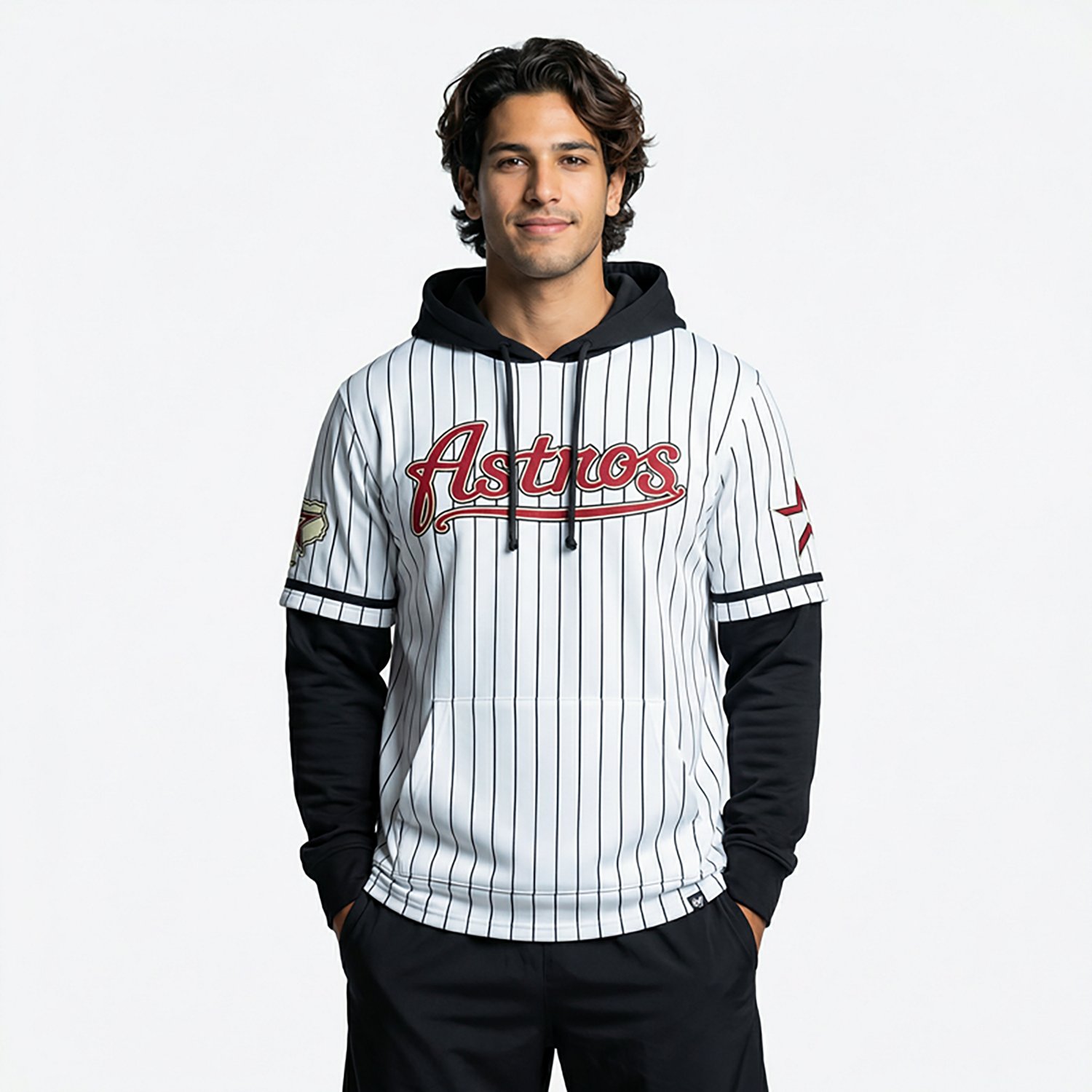 47 Brand Men's Astros Pinstripe Double Header '47 Shortstop Pullover