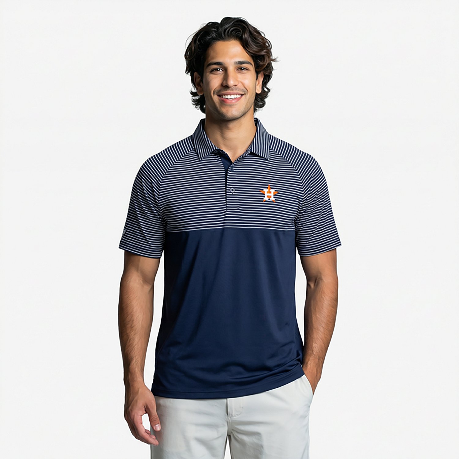 Levelwear Men's Houston Astros Classic Stripes 3D Patch Short Sleeve Polo Shirt - view number 2