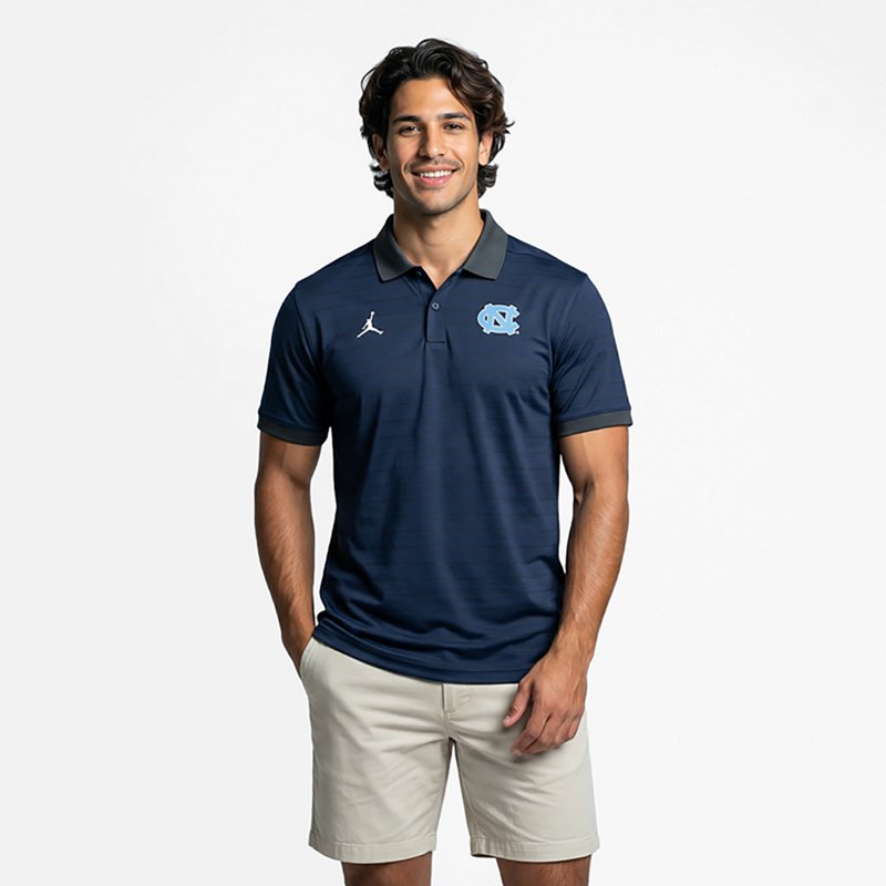 Jordan Men's Navy North Carolina Tar Heels 2026 Early Season Coaches Sideline Victory Stripe Dri-fit Polo Shirt - Navy