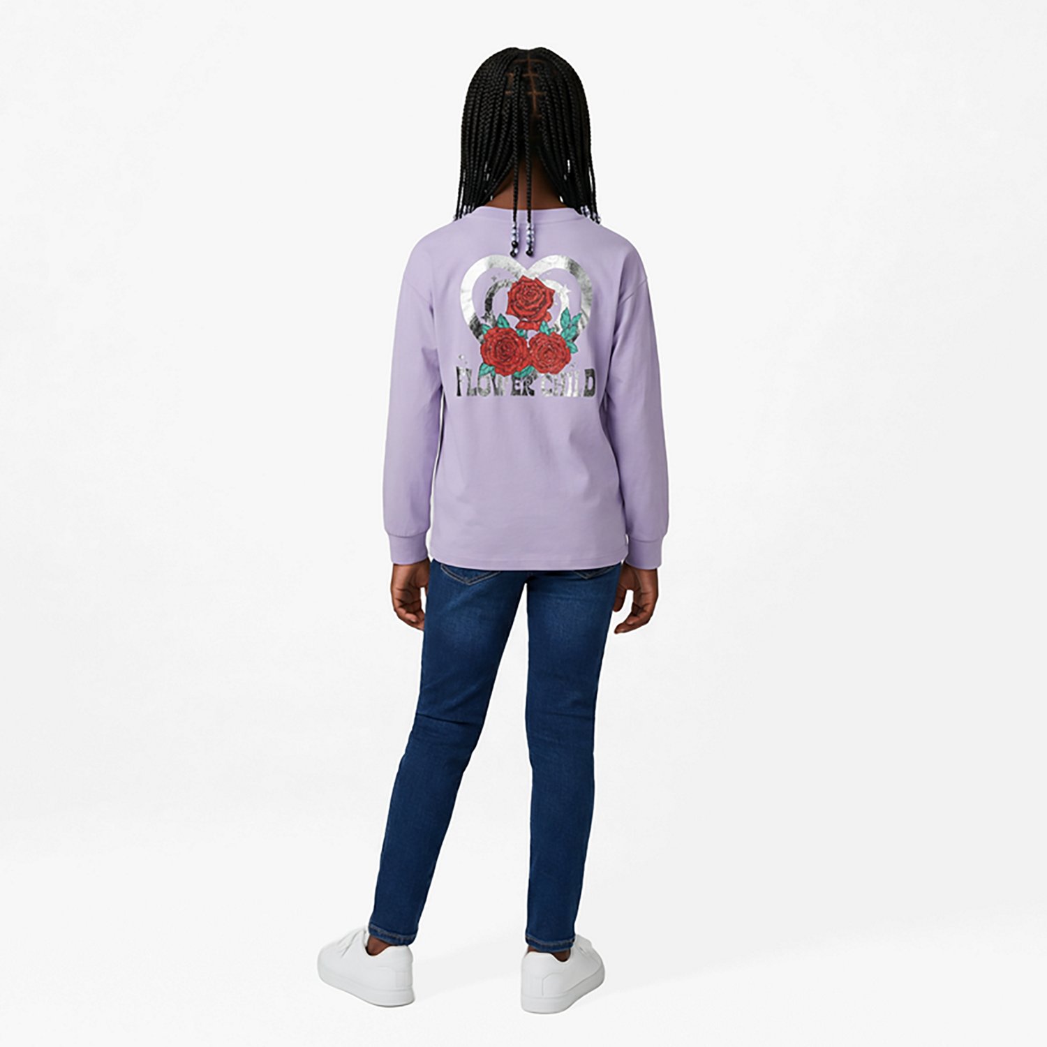 BCG Girls' Cotton Flower Child Graphic Long Sleeve T-shirt