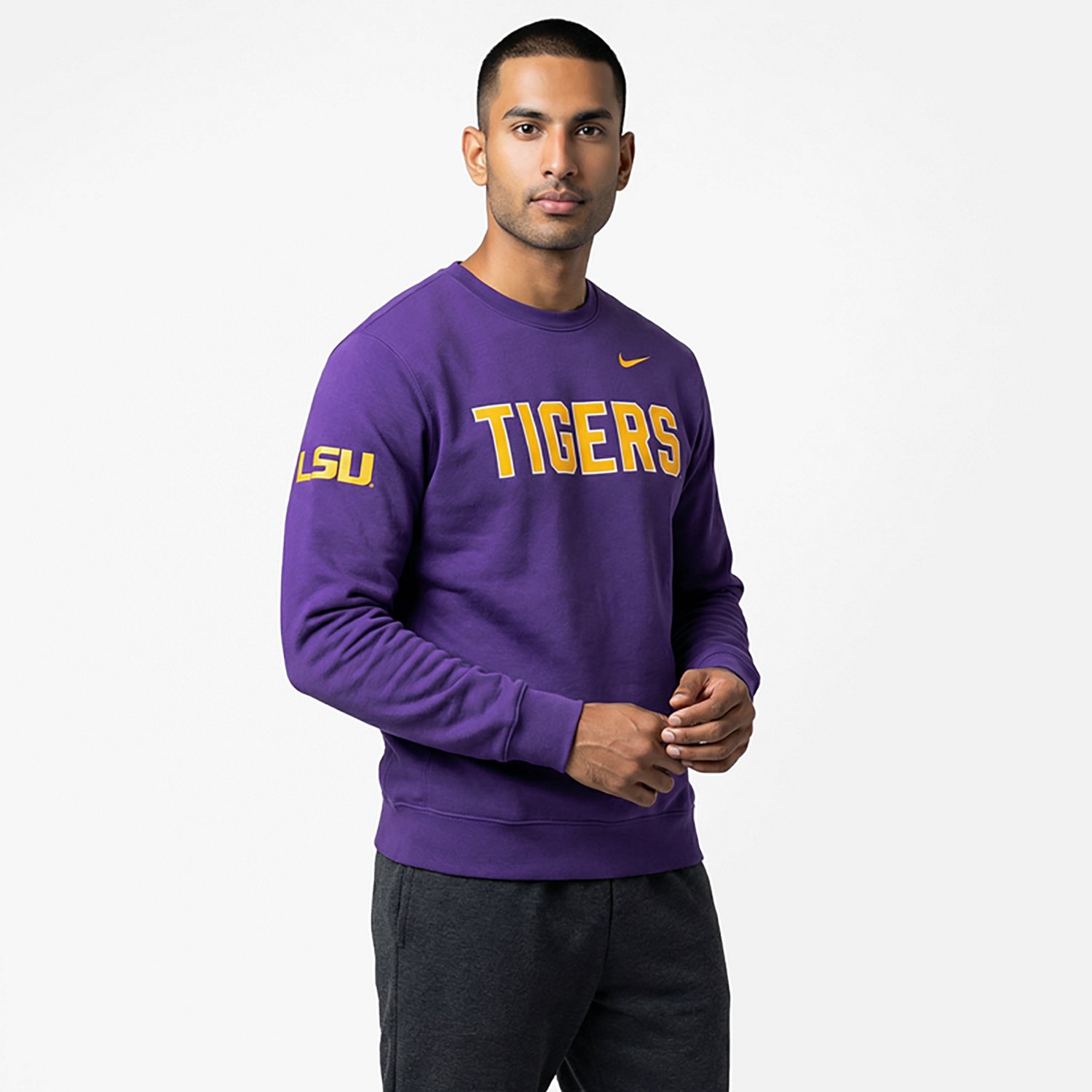 Nike Men's LSU Tigers Block Team Fleece Club Crew Sweatshirt - view number 2