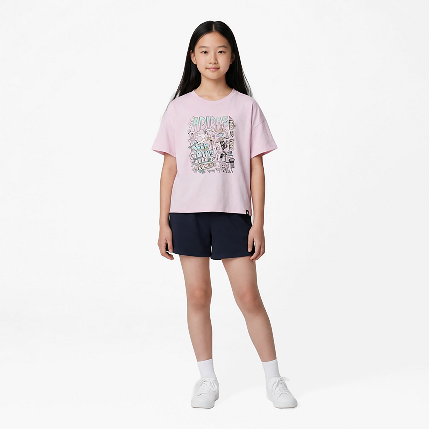 adidas Girls' Doodle Sports Drop Shoulder Short Sleeve Graphic T-shirt