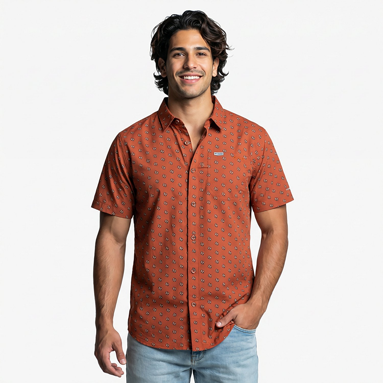 Columbia Sportswear Men's Houston Astros Micro Logo Red Brick Super Slack Tide Short Sleeve Shirt - view number 2