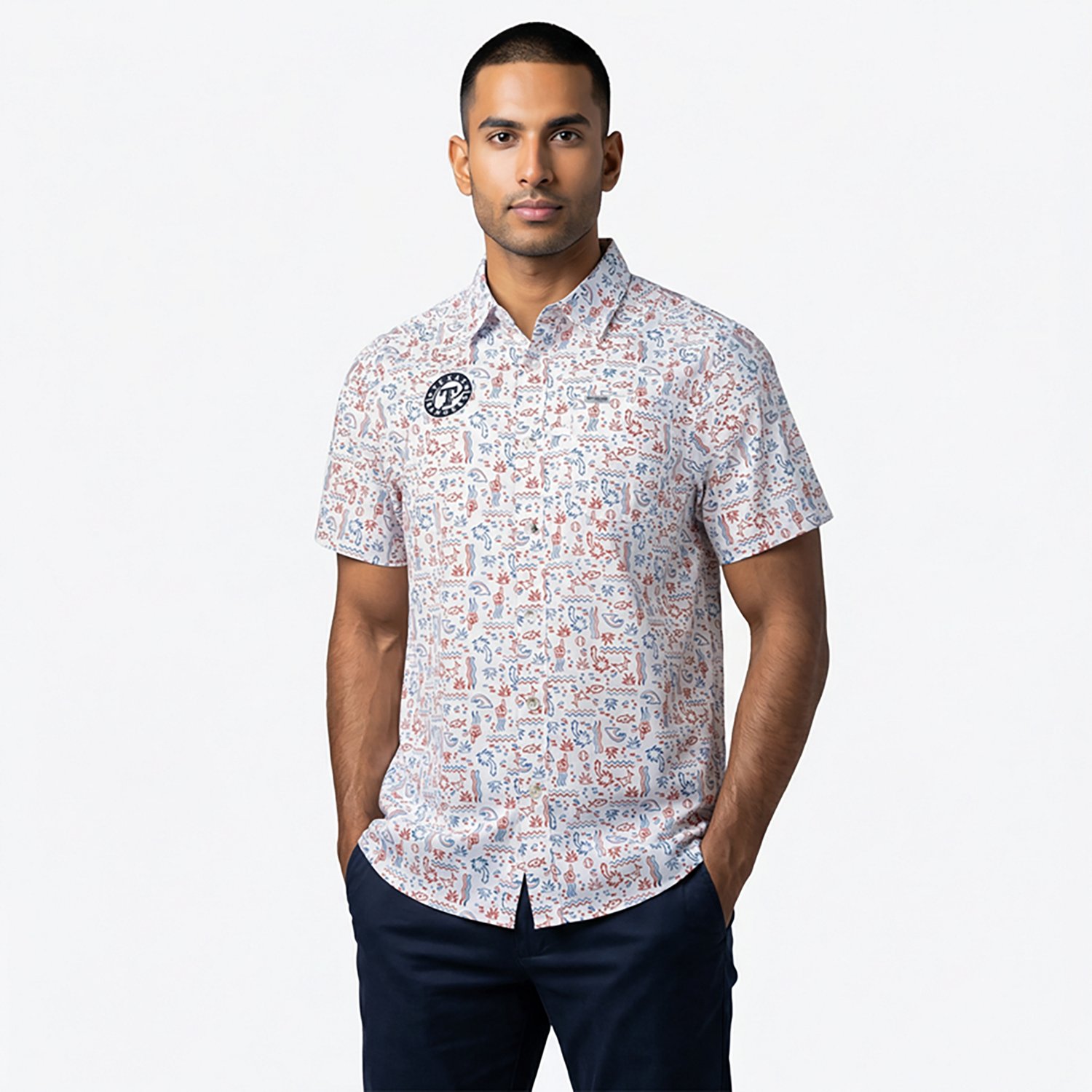 Columbia Sportswear Men's Texas Rangers Fish Fan Print Super Slack Tide Short Sleeve Shirt - view number 2