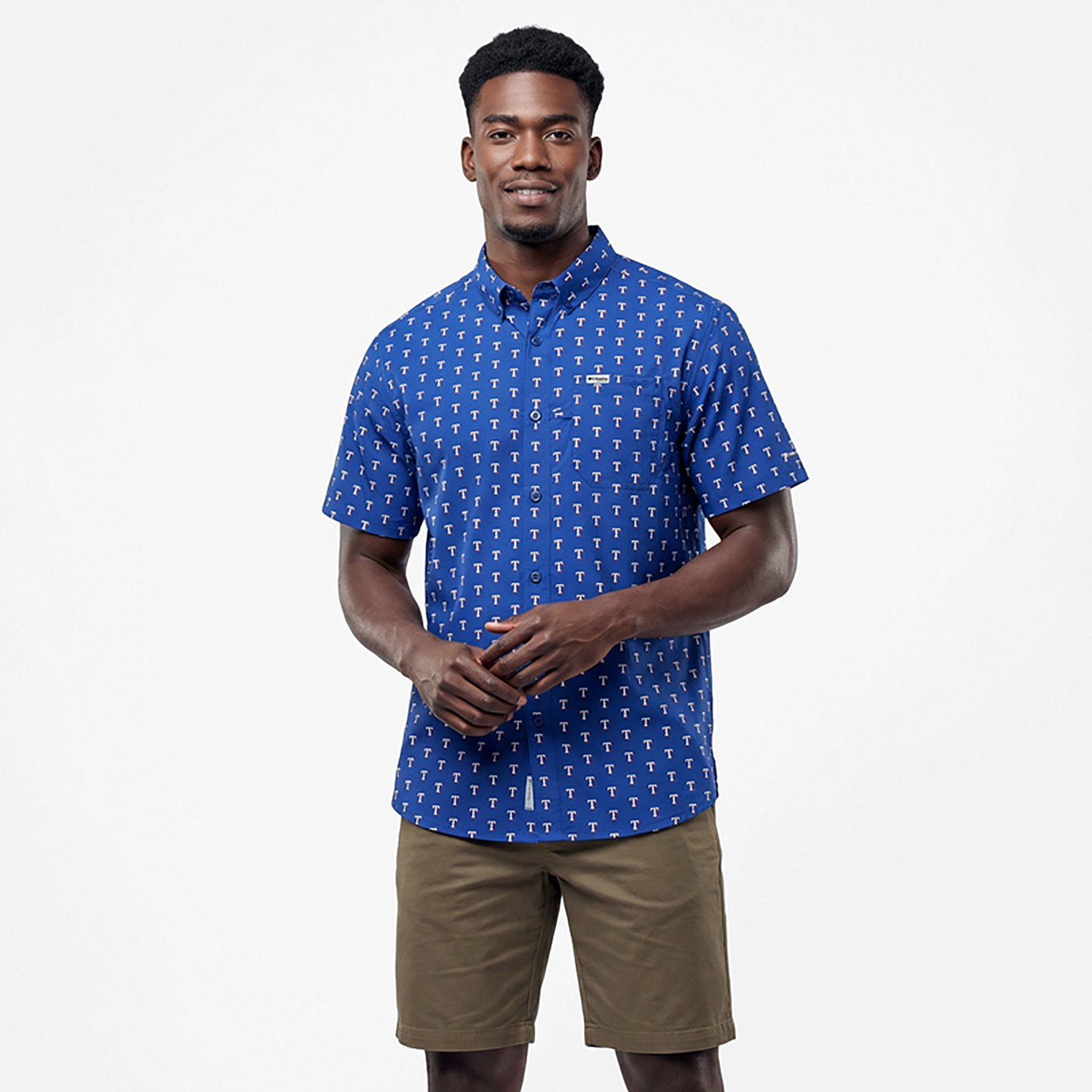 Columbia Sportswear Men's Texas Rangers Micro Logo Super Slack Tide Short Sleeve Shirt - view number 2
