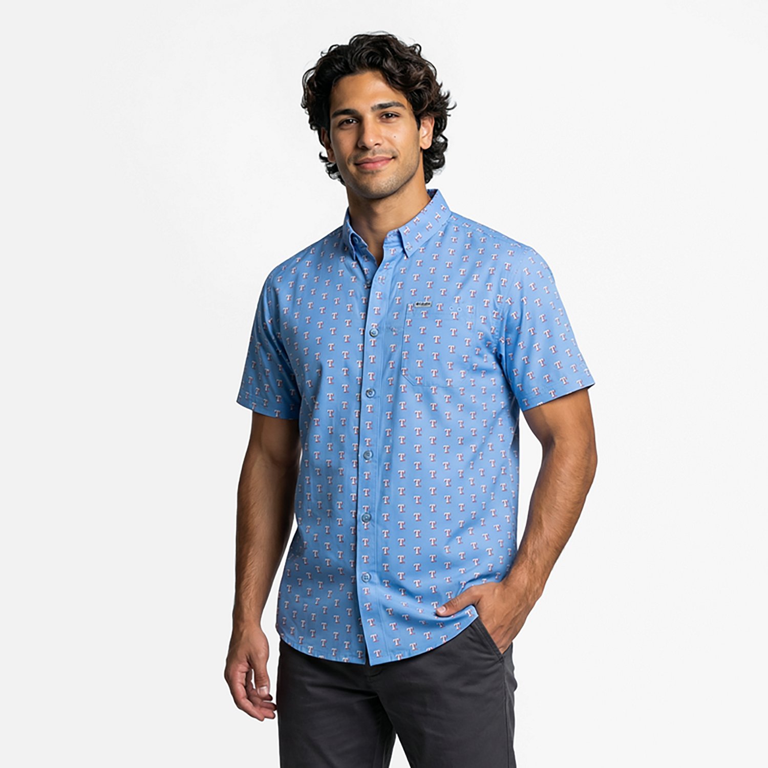 Columbia Sportswear Men's Texas Rangers Micro Logo Super Slack Tide Short Sleeve Shirt - view number 2