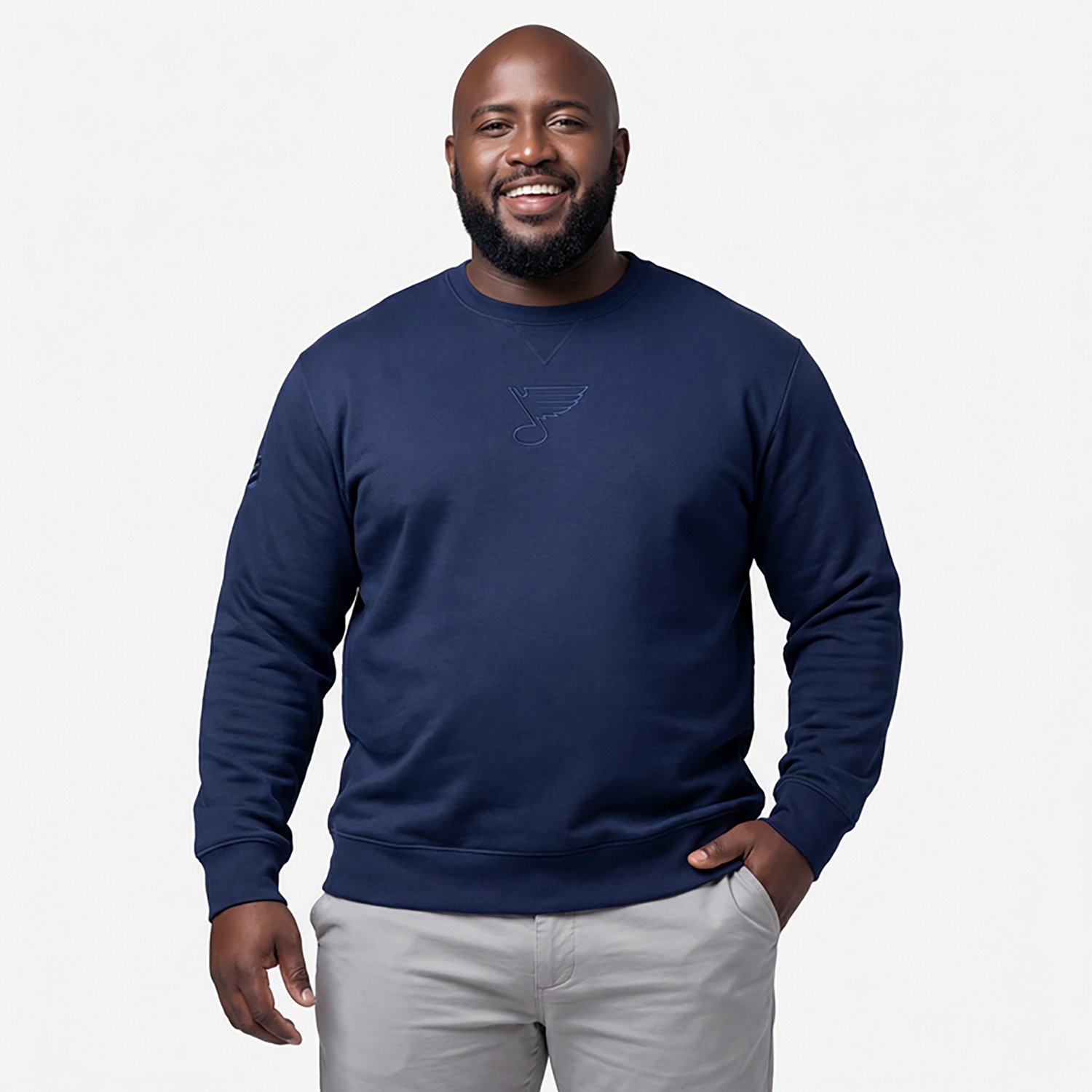 Fanatics Men's Blues Authentic Pro Road Fleece Long Sleeve Crew Top - view number 2