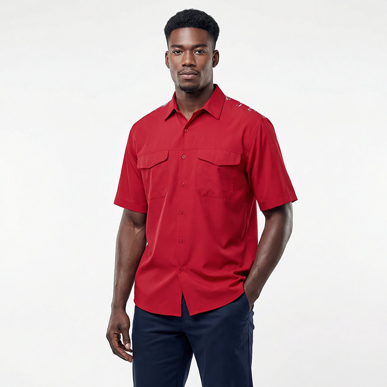 Antigua Men's Texas Rangers Scatter Print Woven Short Sleeve Fishing Shirt - view number 2