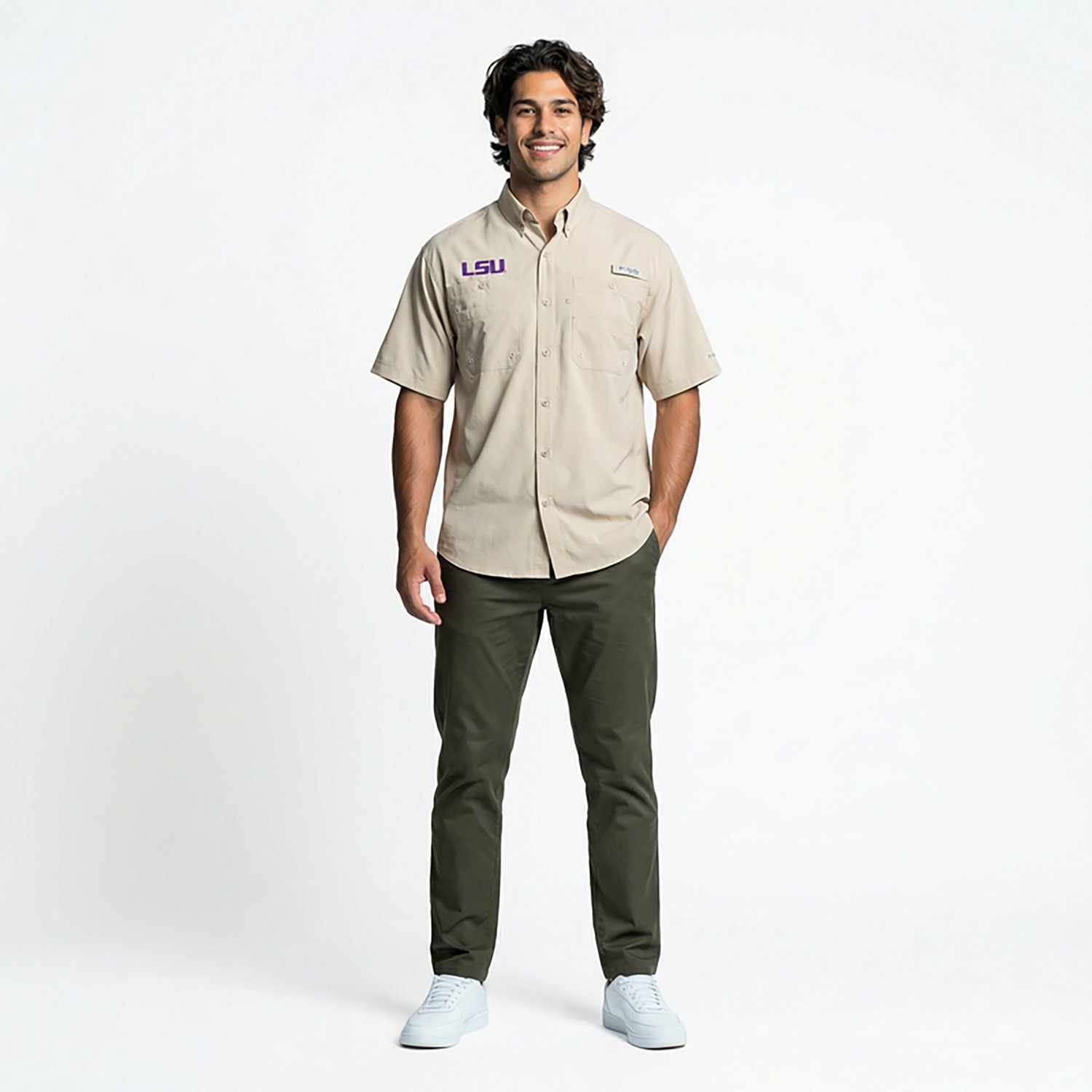 Columbia Sportswear Men's LSU Tigers Collegiate PFG Tamiami Short Sleeve Shirt