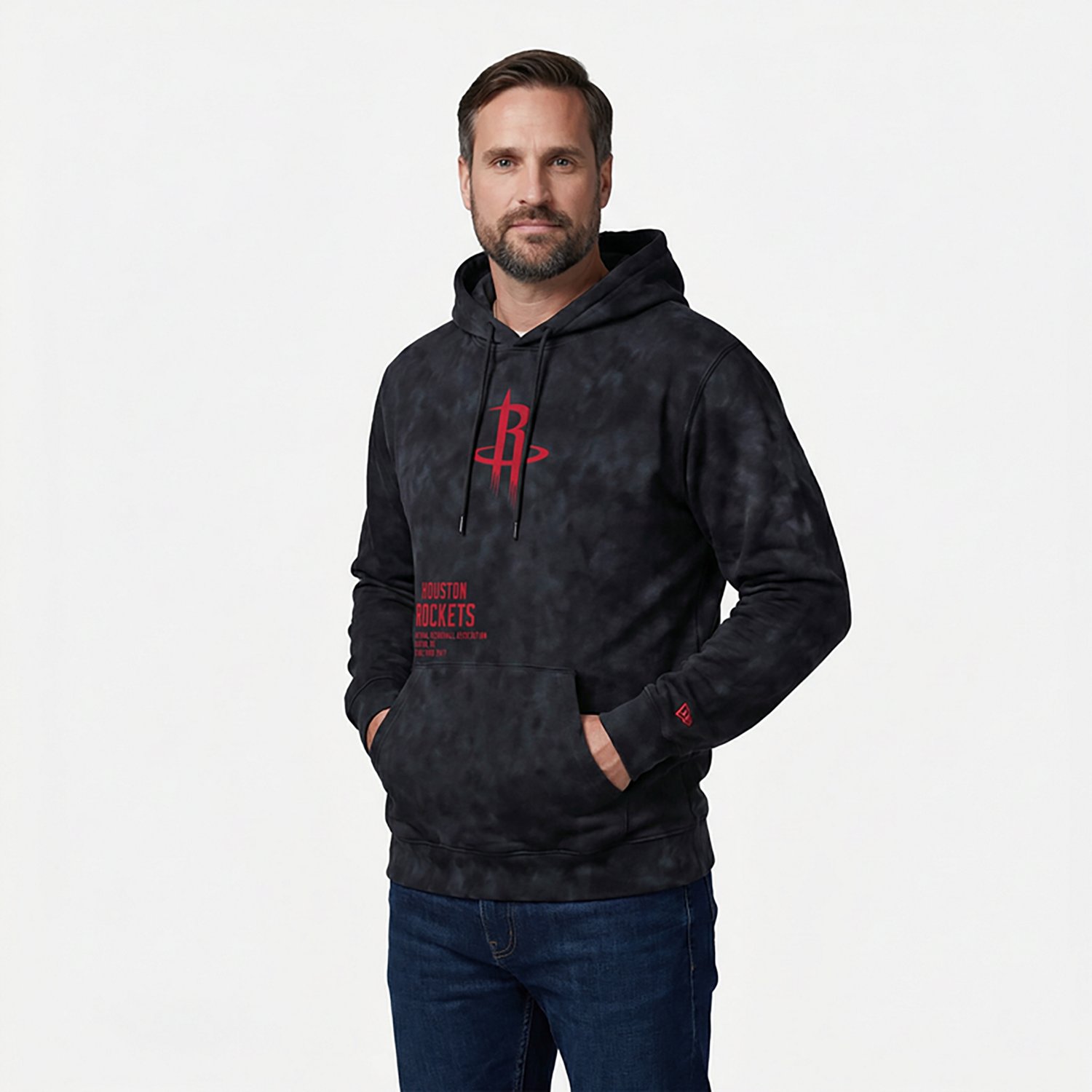 New Era Men's Houston Rockets Black Enzyme Washed Long Sleeve Hoodie - view number 4