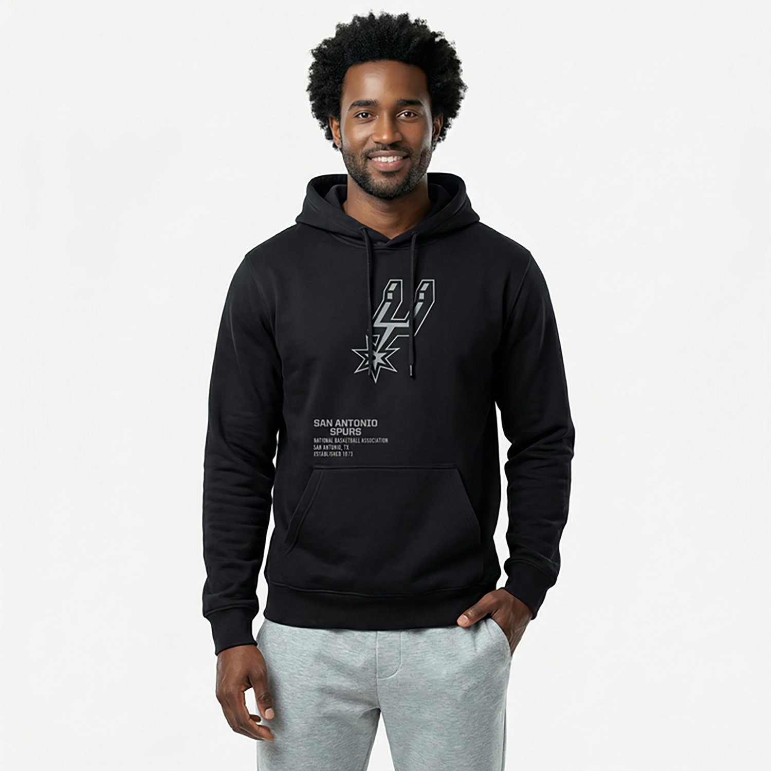 New Era Men's San Antonio Spurs Black Enzyme Washed Long Sleeve Hoodie - view number 4