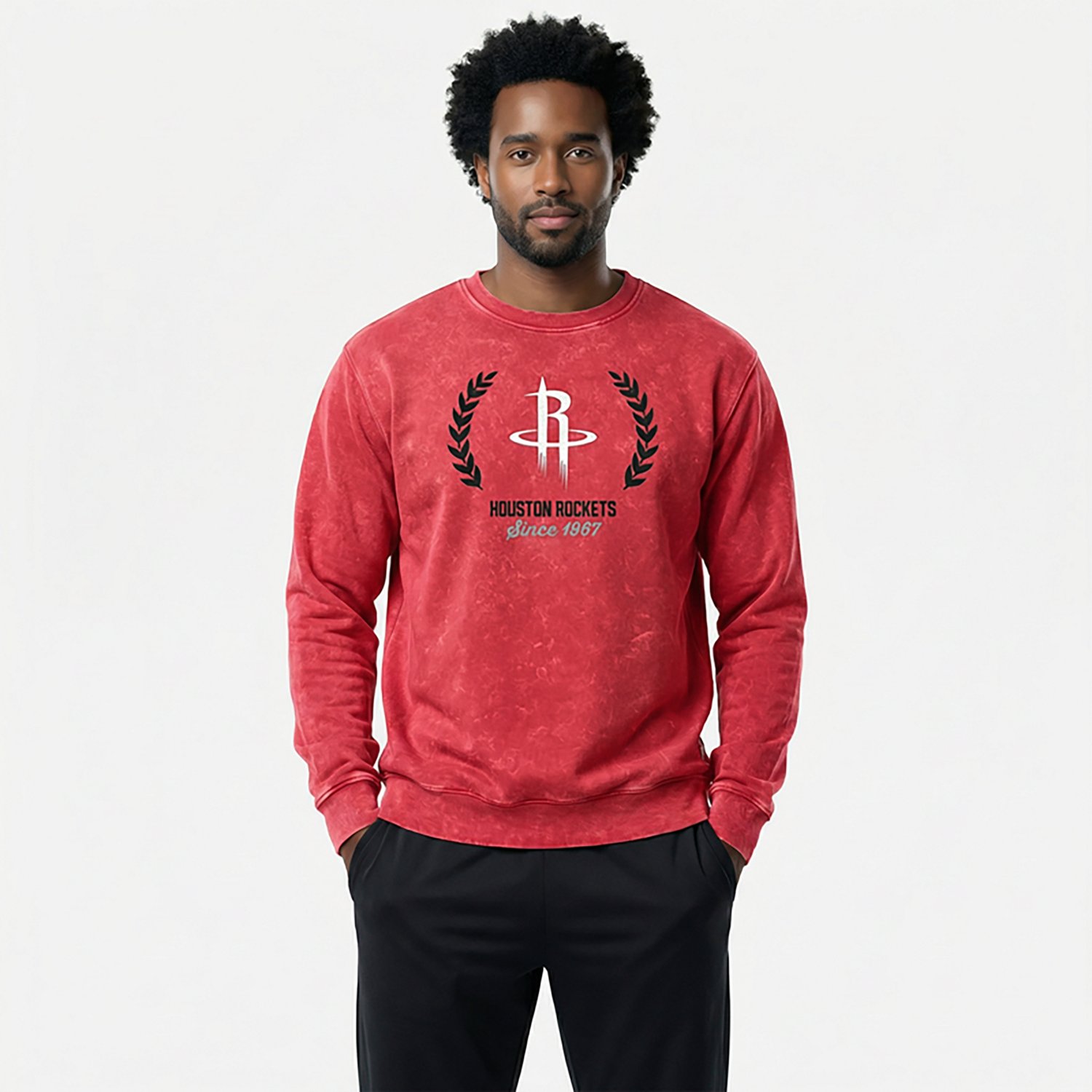 New Era Men's Rockets Enzyme Washed Fleece Long Sleeve Crew Neck Sweatshirt - view number 4